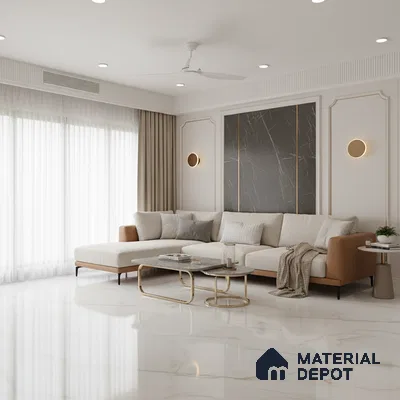 Large Format Marble Floor & Wall Tile TL 01468 Praga Onix White 6 ft x 4 ft Glossy Finish Vitrified Tile - 9 mm | Suitable For Living Room, Bedroom, Office | Adhesive and Spacers Must be Used During Installation