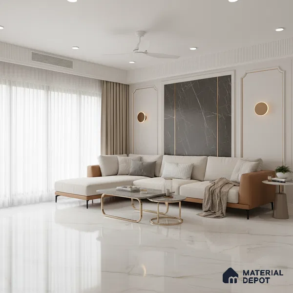 Large Format Marble Floor & Wall Tile TL 01468 Praga Onix White 6 ft x 4 ft Glossy Finish Vitrified Tile - 9 mm | Suitable For Living Room, Bedroom, Office | Adhesive and Spacers Must be Used During Installation