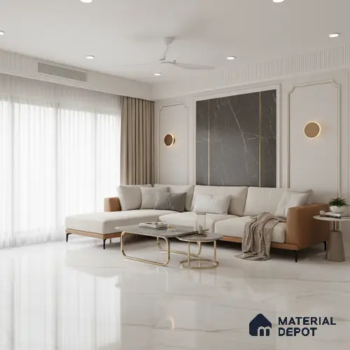 Large Format Marble Floor & Wall Tile TL 01468 Praga Onix White 6 ft x 4 ft Glossy Finish Vitrified Tile - 9 mm | Suitable For Living Room, Bedroom, Office | Adhesive and Spacers Must be Used During Installation