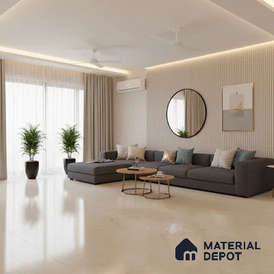 Large Format Marble Floor & Wall Tile TL 01469 Royal Crema Marfil 6 ft x 4 ft Glossy Finish Vitrified Tile - 9 mm | Suitable For Living Room, Bedroom, Office | Adhesive and Spacers Must be Used During Installation