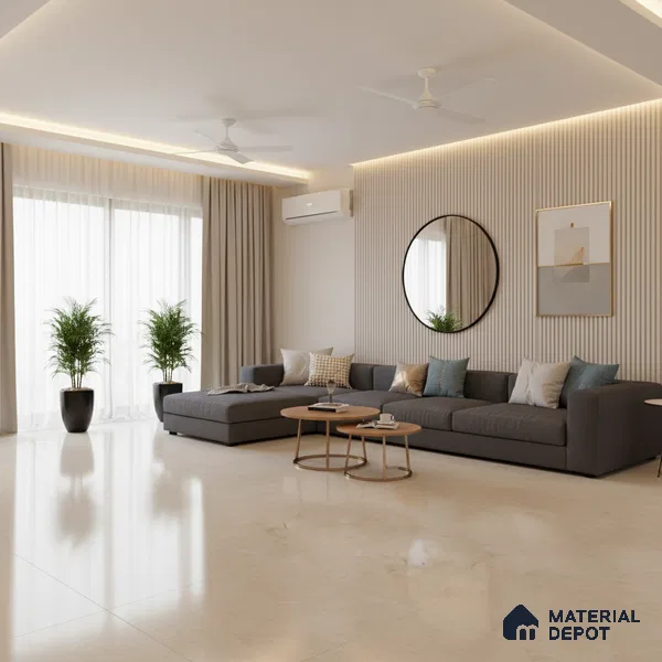 Large Format Marble Floor & Wall Tile TL 01469 Royal Crema Marfil 6 ft x 4 ft Glossy Finish Vitrified Tile - 9 mm | Suitable For Living Room, Bedroom, Office | Adhesive and Spacers Must be Used During Installation