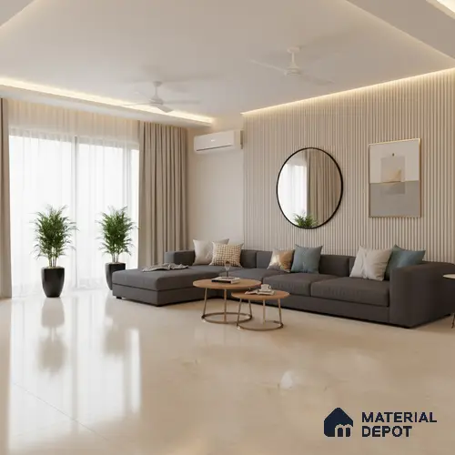 Large Format Marble Floor & Wall Tile TL 01469 Royal Crema Marfil 6 ft x 4 ft Glossy Finish Vitrified Tile - 9 mm | Suitable For Living Room, Bedroom, Office | Adhesive and Spacers Must be Used During Installation