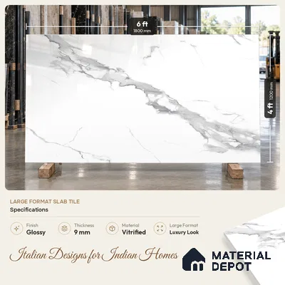 Budget Friendly Large Format Marble Floor & Wall Tile TL 01476 Amber Statuario 6 ft x 4 ft Glossy Finish Vitrified Tile - 9 mm | Suitable For Living Room, Bedroom, Office | Adhesive and Spacers Must be Used During Installation