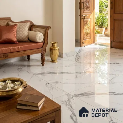 Budget Friendly Large Format Marble Floor & Wall Tile TL 01476 Amber Statuario 6 ft x 4 ft Glossy Finish Vitrified Tile - 9 mm | Suitable For Living Room, Bedroom, Office | Adhesive and Spacers Must be Used During Installation