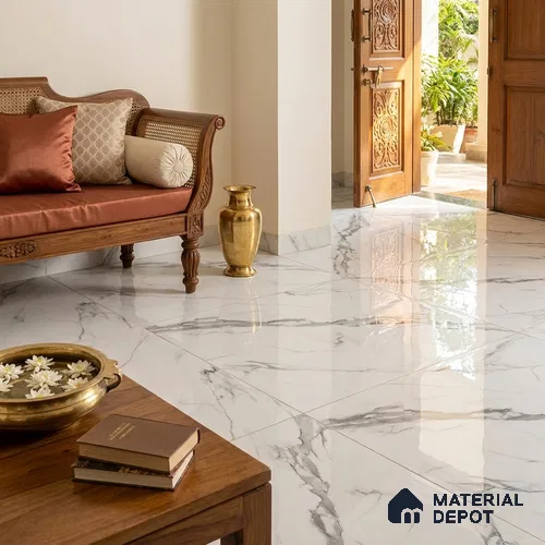 Budget Friendly Large Format Marble Floor & Wall Tile TL 01476 Amber Statuario 6 ft x 4 ft Glossy Finish Vitrified Tile - 9 mm | Suitable For Living Room, Bedroom, Office | Adhesive and Spacers Must be Used During Installation