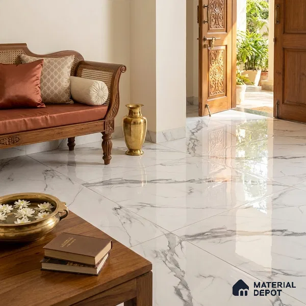 Budget Friendly Large Format Marble Floor & Wall Tile TL 01476 Amber Statuario 6 ft x 4 ft Glossy Finish Vitrified Tile - 9 mm | Suitable For Living Room, Bedroom, Office | Adhesive and Spacers Must be Used During Installation