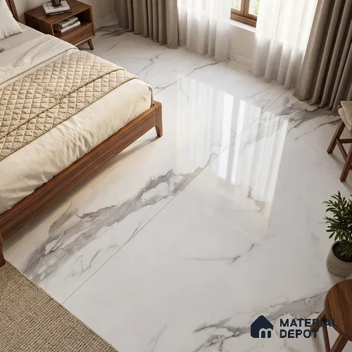 Budget Friendly Large Format Marble Floor & Wall Tile TL 01476 Amber Statuario 6 ft x 4 ft Glossy Finish Vitrified Tile - 9 mm | Suitable For Living Room, Bedroom, Office | Adhesive and Spacers Must be Used During Installation