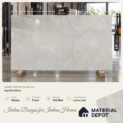 Large Format Marble Floor & Wall Tile TL 01478 Montana Steel 6 ft x 4 ft Glossy Finish Vitrified Tile - 9 mm | Suitable For Living Room, Bedroom, Office | Adhesive and Spacers Must be Used During Installation