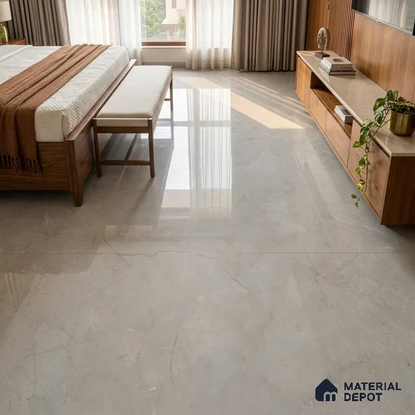 Large Format Marble Floor & Wall Tile TL 01478 Montana Steel 6 ft x 4 ft Glossy Finish Vitrified Tile - 9 mm | Suitable For Living Room, Bedroom, Office | Adhesive and Spacers Must be Used During Installation