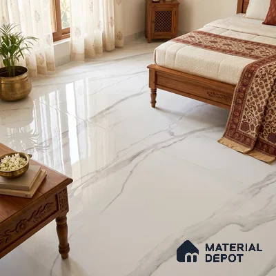 Marble Satvario Wall & Floor Tile TL 01479 Off-White 6 ft x 4 ft Glossy Finish Vitrified Tile - 10 mm | Suitable For Living Room, Bedroom, Bathroom | Adhesive and Spacers Must be Used During Installation