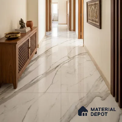 Marble Satvario Wall & Floor Tile TL 01479 Off-White 6 ft x 4 ft Glossy Finish Vitrified Tile - 10 mm | Suitable For Living Room, Bedroom, Bathroom | Adhesive and Spacers Must be Used During Installation