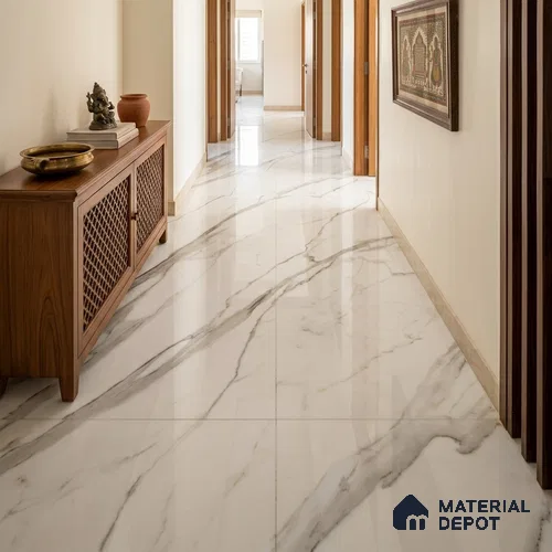 Marble Satvario Wall & Floor Tile TL 01479 Off-White 6 ft x 4 ft Glossy Finish Vitrified Tile - 10 mm | Suitable For Living Room, Bedroom, Bathroom | Adhesive and Spacers Must be Used During Installation