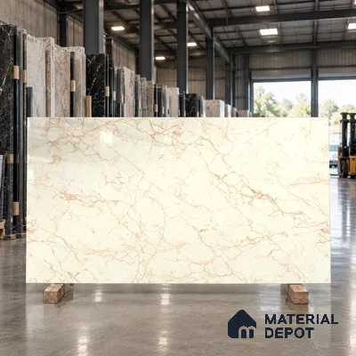Large Format Marble Floor & Wall Tile TL 01480 A Tulip Crema 6 ft x 4 ft Glossy Finish Vitrified Tile - 9 mm | Suitable For Living Room, Bedroom, Office | Adhesive and Spacers Must be Used During Installation