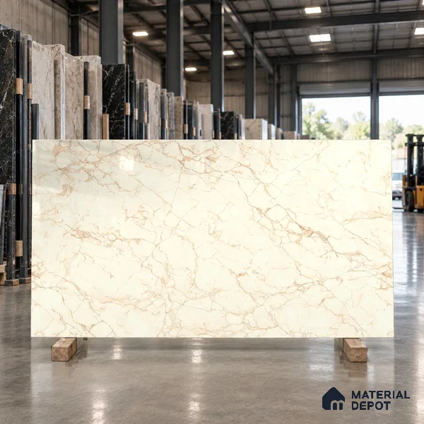 Large Format Marble Floor & Wall Tile TL 01480 A Tulip Crema 6 ft x 4 ft Glossy Finish Vitrified Tile - 9 mm | Suitable For Living Room, Bedroom, Office | Adhesive and Spacers Must be Used During Installation