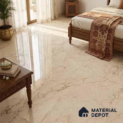 Large Format Marble Floor & Wall Tile TL 01480 A Tulip Crema 6 ft x 4 ft Glossy Finish Vitrified Tile - 9 mm | Suitable For Living Room, Bedroom, Office | Adhesive and Spacers Must be Used During Installation
