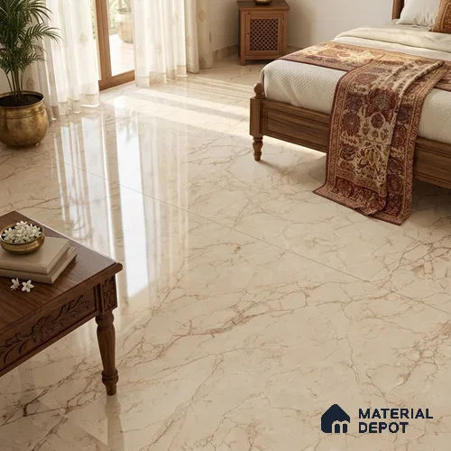 Large Format Marble Floor & Wall Tile TL 01480 A Tulip Crema 6 ft x 4 ft Glossy Finish Vitrified Tile - 9 mm | Suitable For Living Room, Bedroom, Office | Adhesive and Spacers Must be Used During Installation