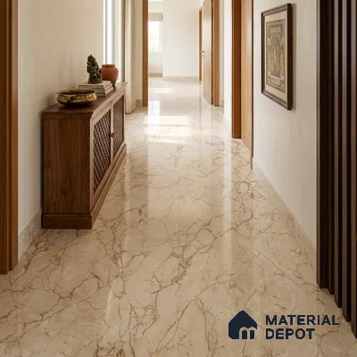 Large Format Marble Floor & Wall Tile TL 01480 A Tulip Crema 6 ft x 4 ft Glossy Finish Vitrified Tile - 9 mm | Suitable For Living Room, Bedroom, Office | Adhesive and Spacers Must be Used During Installation