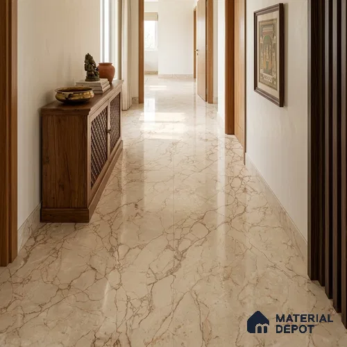 Large Format Marble Floor & Wall Tile TL 01480 A Tulip Crema 6 ft x 4 ft Glossy Finish Vitrified Tile - 9 mm | Suitable For Living Room, Bedroom, Office | Adhesive and Spacers Must be Used During Installation