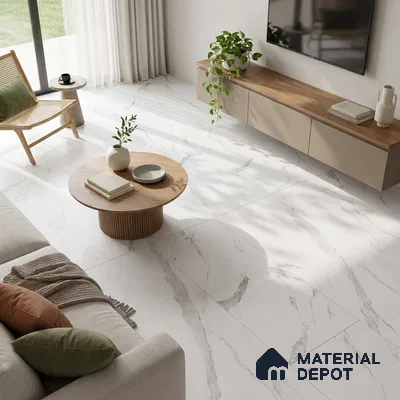 Marble Statuario Wall & Floor Tile TL 01511 Pure White 4 ft x 2 ft Matte Finish Vitrified Tile - 9 mm | Suitable For Living Room, Bedroom, Kitchen