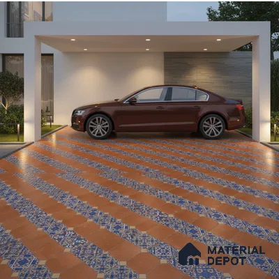 TL 01608 Brown & Blue 16 x 16 inch Matte Finish Vitrified Parking Floor Tile - 12 mm | Pattern Alignment May Vary | 2-3 mm Spacer is Mandatory