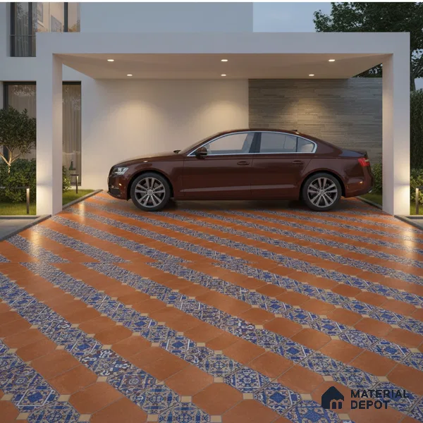 TL 01608 Brown & Blue 16 x 16 inch Matte Finish Vitrified Parking Floor Tile - 12 mm | Pattern Alignment May Vary | 2-3 mm Spacer is Mandatory
