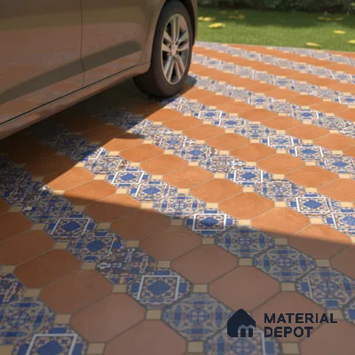 TL 01608 Brown & Blue 16 x 16 inch Matte Finish Vitrified Parking Floor Tile - 12 mm | Pattern Alignment May Vary | 2-3 mm Spacer is Mandatory