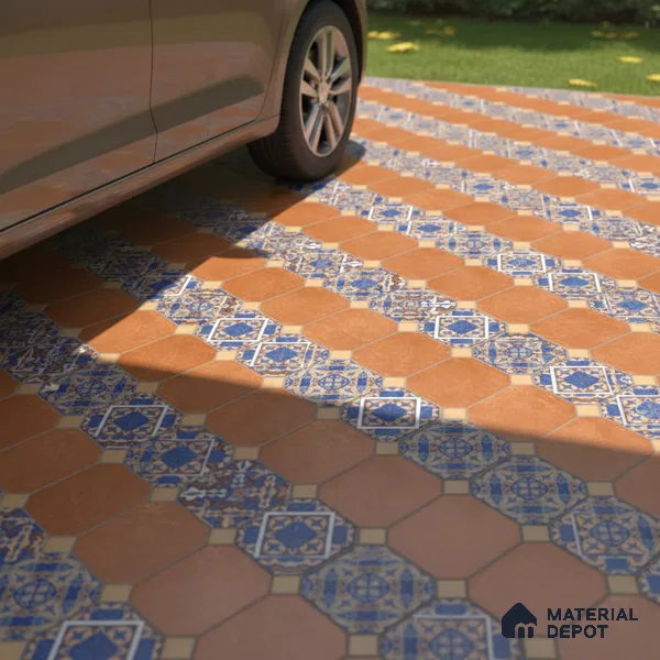 TL 01608 Brown & Blue 16 x 16 inch Matte Finish Vitrified Parking Floor Tile - 12 mm | Pattern Alignment May Vary | 2-3 mm Spacer is Mandatory