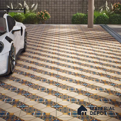 TL 01609 Cream & Blue 16 x 16 inch Matte Finish Vitrified Parking Floor Tile - 12 mm | Pattern Alignment May Vary | 2-3 mm Spacer is Mandatory