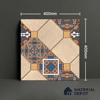 TL 01609 Cream & Blue 16 x 16 inch Matte Finish Vitrified Parking Floor Tile - 12 mm | Pattern Alignment May Vary | 2-3 mm Spacer is Mandatory