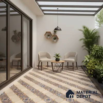 TL 01609 Cream & Blue 16 x 16 inch Matte Finish Vitrified Parking Floor Tile - 12 mm | Pattern Alignment May Vary | 2-3 mm Spacer is Mandatory