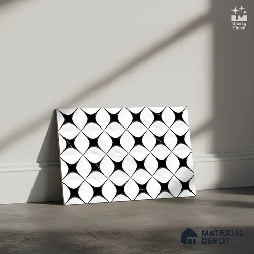 TL 01619 A Highlighter White & Black 18 x 12 inch Glossy Finish Ceramic Wall Tile - 6 mm