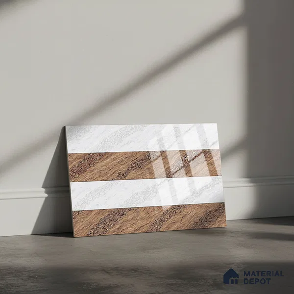 TL 01634 B Highlighter 2 Polar White & Brown 18 x 12 inch Glossy Finish Ceramic Wall Tile - 6 mm
