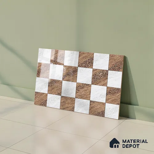 TL 01634 A Highlighter 1 Ice White & Brown 18 x 12 inch Glossy Finish Ceramic Wall Tile - 6 mm