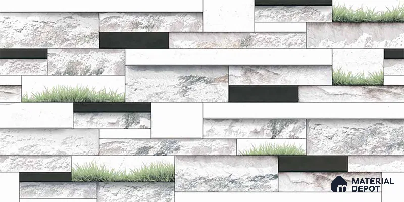 Stone Elevation Wall Tile TL 01838 Brick Chalk White 2 ft x 1 ft Matte Finish Ceramic Tile - 8 mm | Suitable For Modern Facades, Outdoor Cladding & Feature Wall