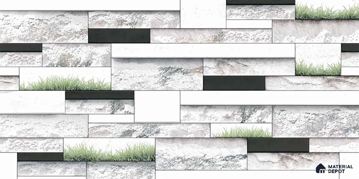 Stone Elevation Wall Tile TL 01838 Brick Chalk White 2 ft x 1 ft Matte Finish Ceramic Tile - 8 mm | Suitable For Modern Facades, Outdoor Cladding & Feature Wall