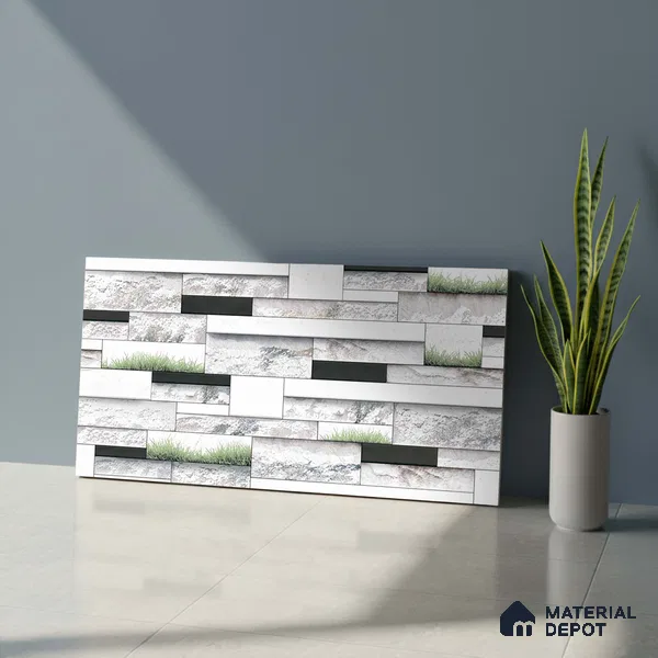 Stone Elevation Wall Tile TL 01838 Brick Chalk White 2 ft x 1 ft Matte Finish Ceramic Tile - 8 mm | Suitable For Modern Facades, Outdoor Cladding & Feature Wall