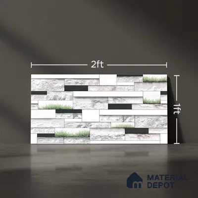 Stone Elevation Wall Tile TL 01838 Brick Chalk White 2 ft x 1 ft Matte Finish Ceramic Tile - 8 mm | Suitable For Modern Facades, Outdoor Cladding & Feature Wall