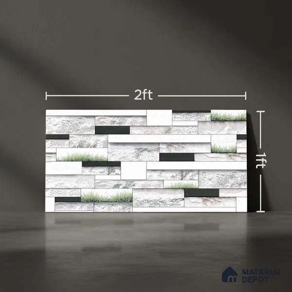 Stone Elevation Wall Tile TL 01838 Brick Chalk White 2 ft x 1 ft Matte Finish Ceramic Tile - 8 mm | Suitable For Modern Facades, Outdoor Cladding & Feature Wall