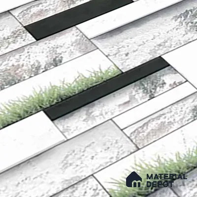 Stone Elevation Wall Tile TL 01838 Brick Chalk White 2 ft x 1 ft Matte Finish Ceramic Tile - 8 mm | Suitable For Modern Facades, Outdoor Cladding & Feature Wall