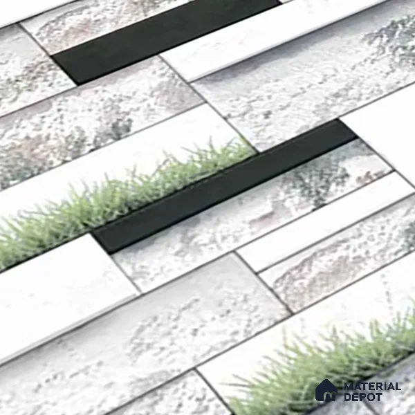 Stone Elevation Wall Tile TL 01838 Brick Chalk White 2 ft x 1 ft Matte Finish Ceramic Tile - 8 mm | Suitable For Modern Facades, Outdoor Cladding & Feature Wall