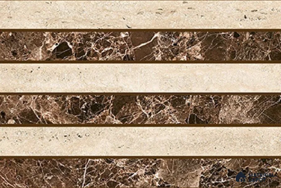 TL 01904 D Wenge & Cream Highlighter 2 18 x 12 inch Glossy Finish Ceramic Wall Tile - 6 mm