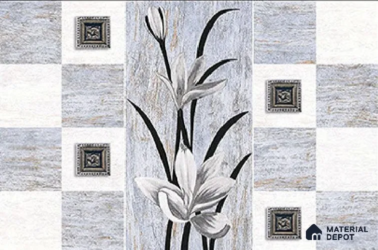 TL 01924 B White & Shadow Grey Highlighter 18 x 12 inch Glossy Finish Ceramic Wall Tile - 6 mm
