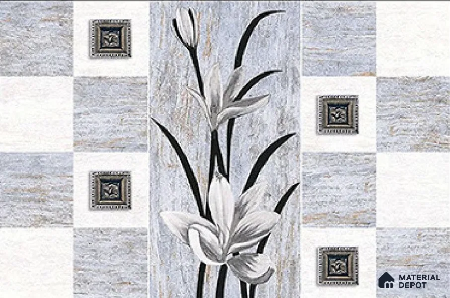 TL 01924 B White & Shadow Grey Highlighter 18 x 12 inch Glossy Finish Ceramic Wall Tile - 6 mm