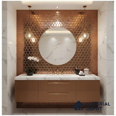 Mosaic Wall Tile TL 01954 Hexagonal Metal Copper 300 x 300 mm Glossy Finish Tile - 8 mm (Sample)
