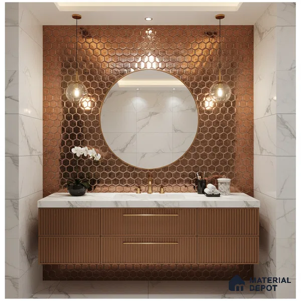 Mosaic Wall Tile TL 01954 Hexagonal Metal Copper 300 x 300 mm Glossy Finish Tile - 8 mm (Sample)