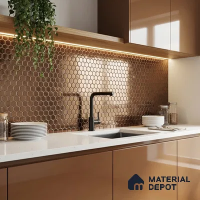 Mosaic Wall Tile TL 01954 Hexagonal Metal Copper 300 x 300 mm Glossy Finish Tile - 8 mm (Sample)