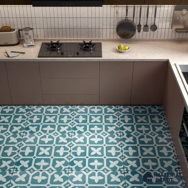 Moroccan Floor & Wall Tile TL 02120 Marine Blue 2 ft x 2 ft Matte Finish Vitrified Tile - 9.5 mm | Suitable For Kitchen, Bathroom, Dining Area | Please Expect a Slight Variation of Pattern