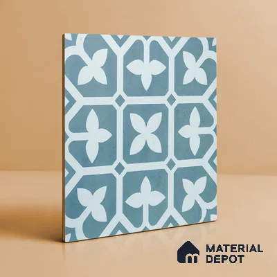Moroccan Floor & Wall Tile TL 02120 Marine Blue 2 ft x 2 ft Matte Finish Vitrified Tile - 9.5 mm | Suitable For Kitchen, Bathroom, Dining Area | Please Expect a Slight Variation of Pattern