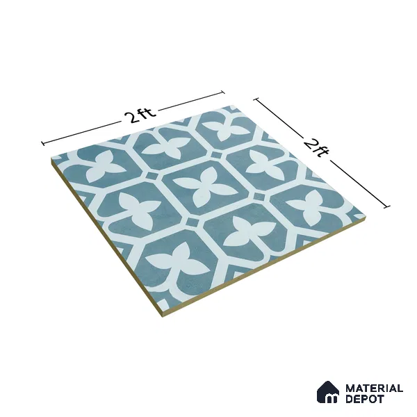 Moroccan Floor & Wall Tile TL 02120 Marine Blue 2 ft x 2 ft Matte Finish Vitrified Tile - 9.5 mm | Suitable For Kitchen, Bathroom, Dining Area | Please Expect a Slight Variation of Pattern