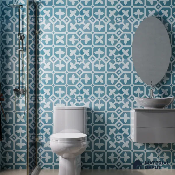 Moroccan Floor & Wall Tile TL 02120 Marine Blue 2 ft x 2 ft Matte Finish Vitrified Tile - 9.5 mm | Suitable For Kitchen, Bathroom, Dining Area | Please Expect a Slight Variation of Pattern